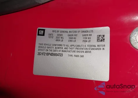 2013 Chevrolet Camaro Zl1 z USA, uszkodzony, nr VIN 2G1FZ1EP4D9804723